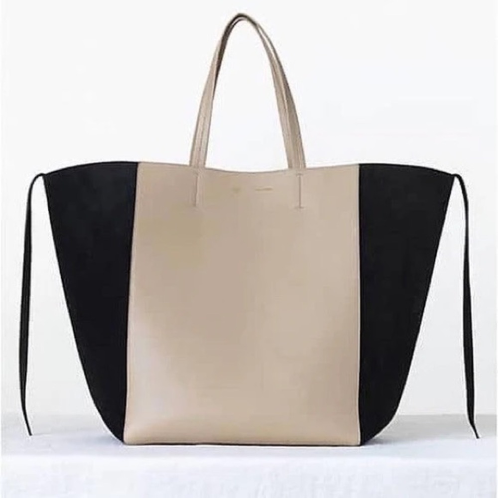 Celine Medium Phantom Cabas in Beige and Black Suede